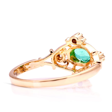 Vintage, 1980s emerald & diamond ring, 18ct yellow gold