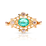 Vintage, 1980s emerald & diamond ring, 18ct yellow gold