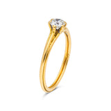 Vintage solitaire diamond engagement ring, side view.  