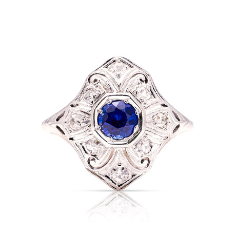 Vintage, 1930s sapphire and diamond ring front view