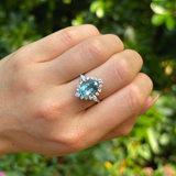 Vintage, 1950s aquamarine & diamond cluster ring, 18ct white gold