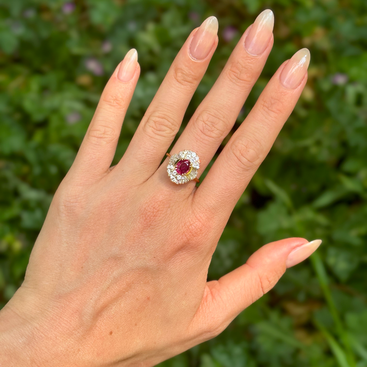 Vintage, 1950s ruby & diamond cocktail ring, 18ct yellow gold