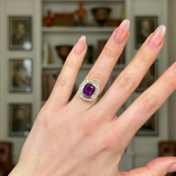 Vintage, 1970s Amethyst and Diamond Cluster Ring, 18ct Yellow Gold worn on hand.