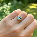 Vintage, 1970s aquamarine & diamond cluster ring, 18ct yellow gold worn on hand