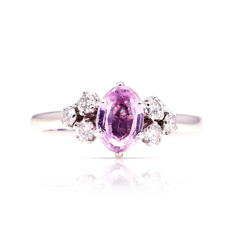 Vintage, 1970s pink sapphire & diamond ring front view