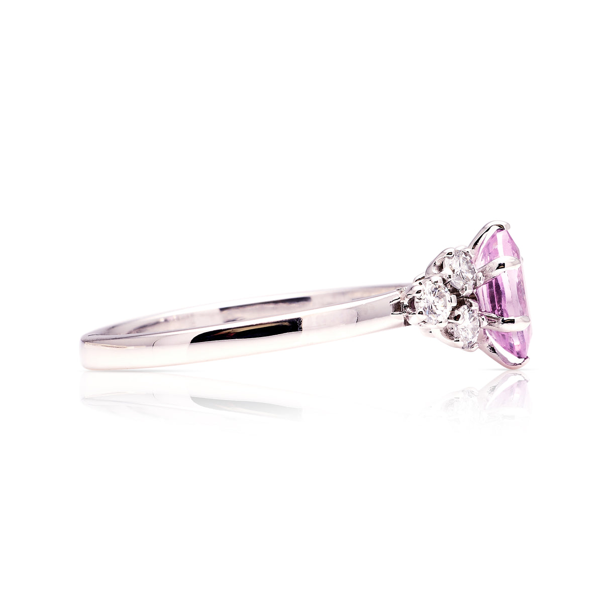 Vintage, 1970s pink sapphire & diamond ring side view