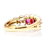 Vintage, 1980s ruby and diamond three-stone ring back