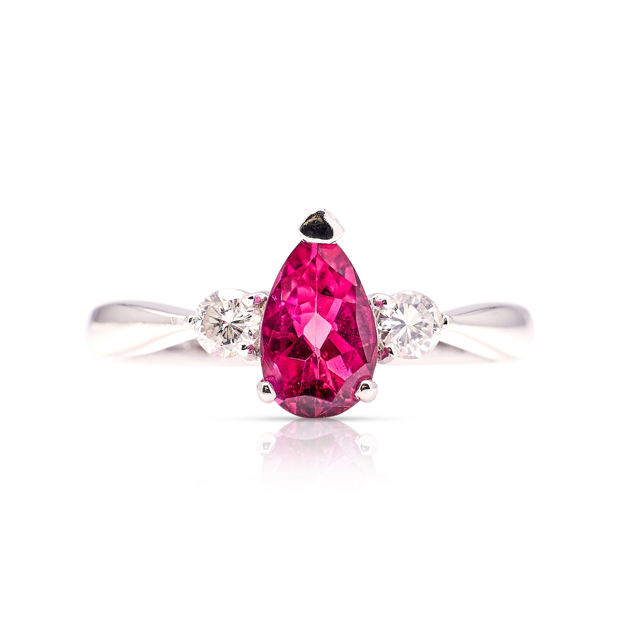 Vintage, 1980s tourmaline & diamond three-stone ring front view