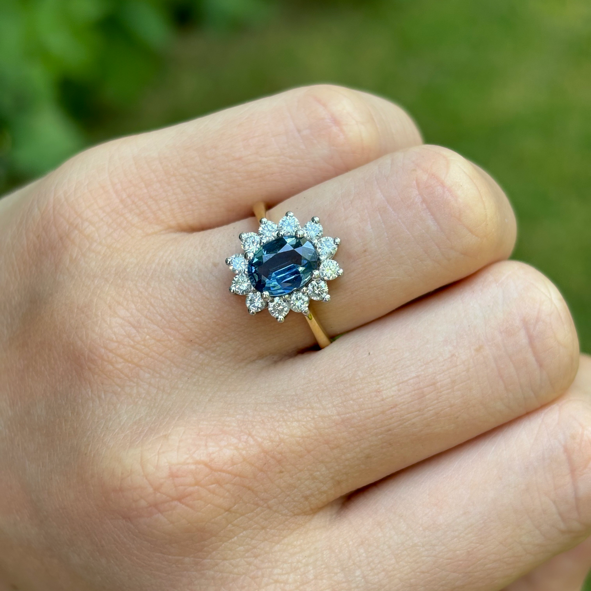 Vintage, 1990s sapphire & diamond cluster ring, 18ct yellow gold