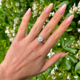 Vintage, Art Deco Diamond Cluster Engagement Ring, Platinum worn on hand.