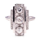 Vintage, Art Deco three-stone diamond panel ring