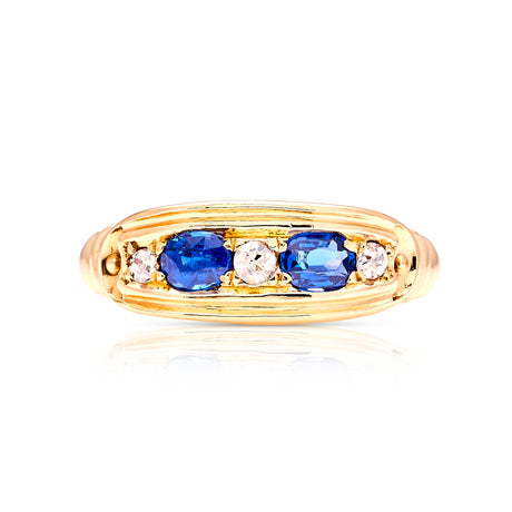 Vintage, Art Deco sapphire & diamond five-stone ring front