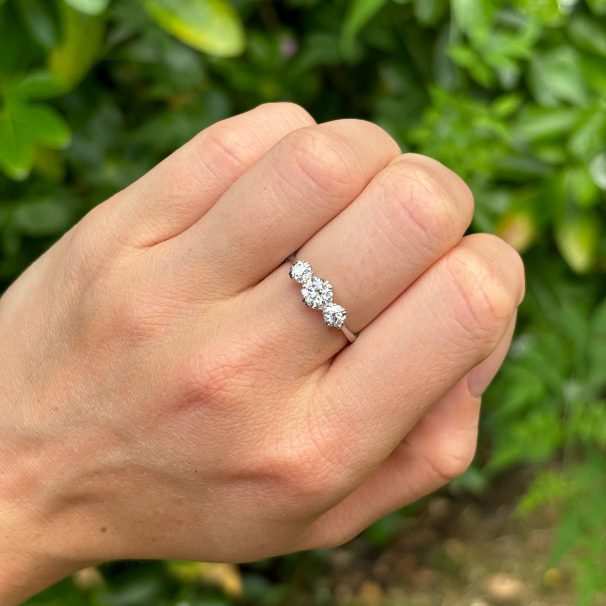 Vintage, Art Deco three-stone diamond ring, 18ct white gold & platinum