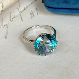 Vintage, Blue Zircon and Diamond Cocktail Ring, 18ct White Gold front top view.