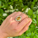 Vintage, Citrine and Diamond Cluster Ring, 18ct Yellow Gold and Platinum worn on hand