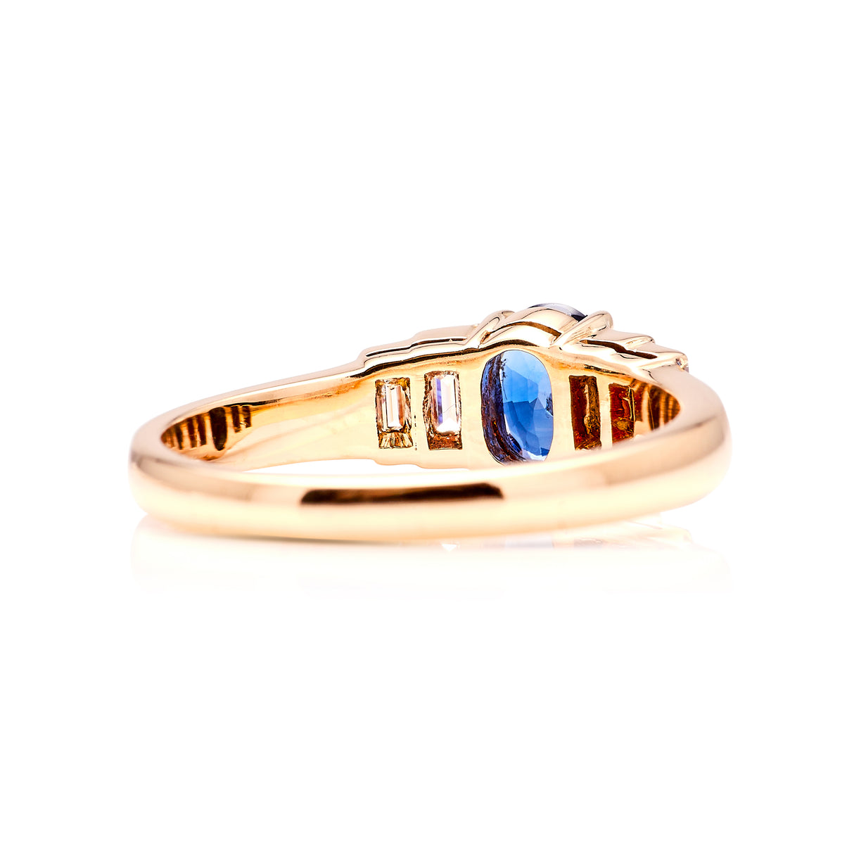 Vintage, sapphire & diamond engagement ring back view