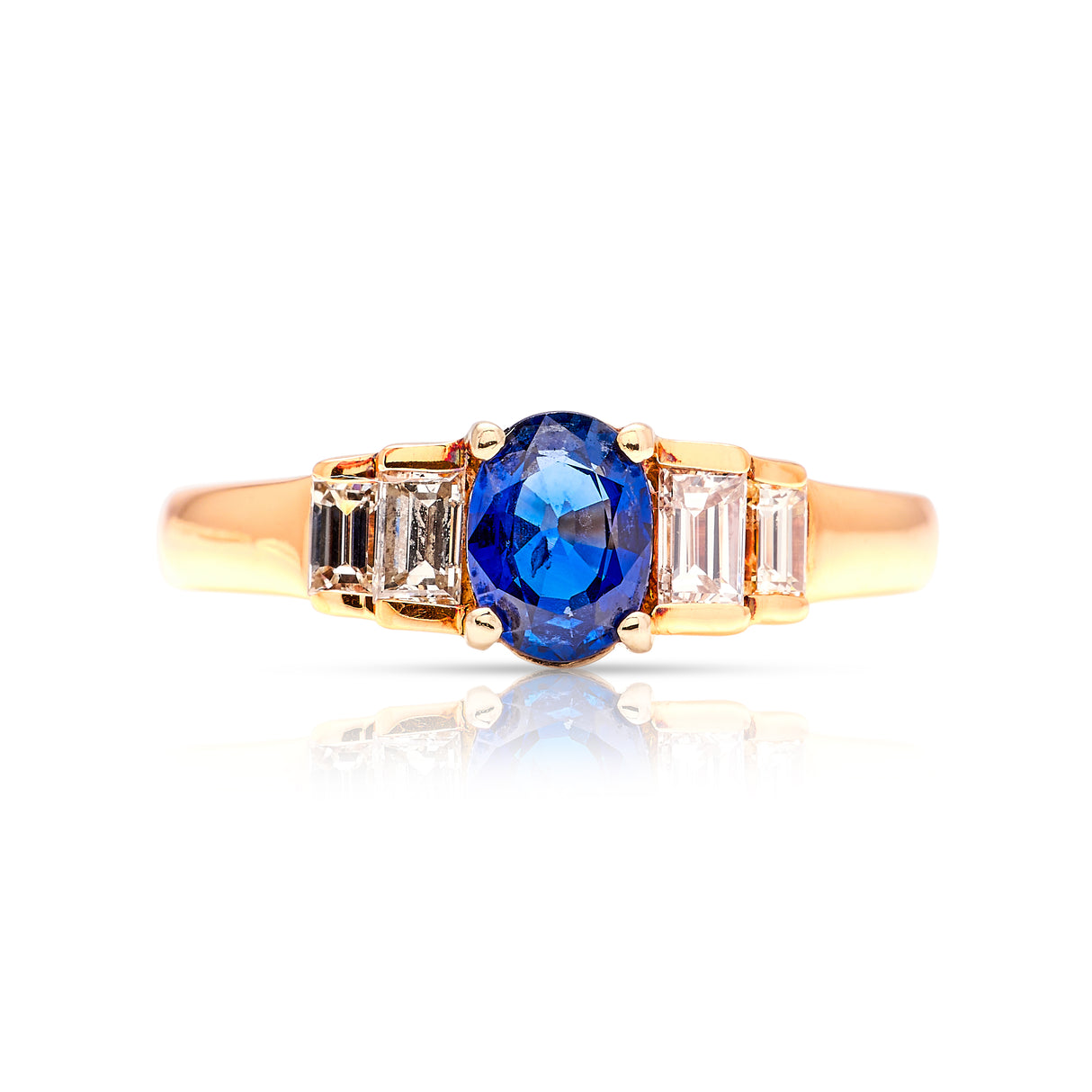 Vintage, sapphire & diamond engagement ring front view