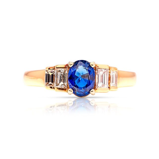 Vintage, sapphire & diamond engagement ring front view