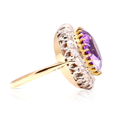 Antique, Victorian amethyst and diamond cluster cocktail ring