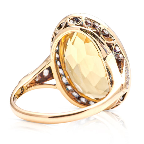 Edwardian, citrine and diamond cluster ring, 18ct yellow gold and platinum