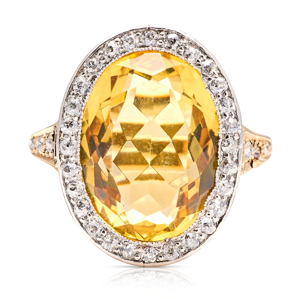 Sold! Edwardian, citrine and diamond cluster ring, 18ct yellow gold and platinum