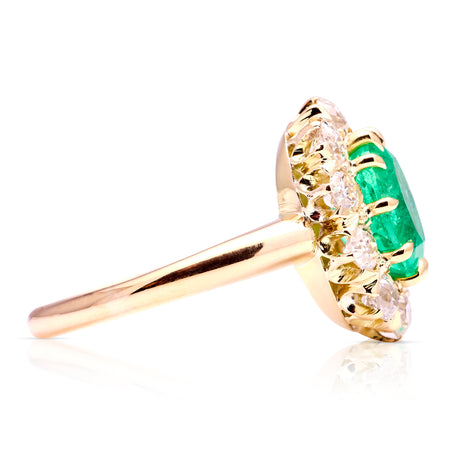 Vintage, Emerald and diamond cluster ring, 18ct yellow gold