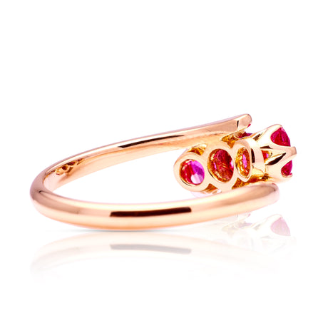 Antique, Edwardian three-stone pink ruby engagement ring