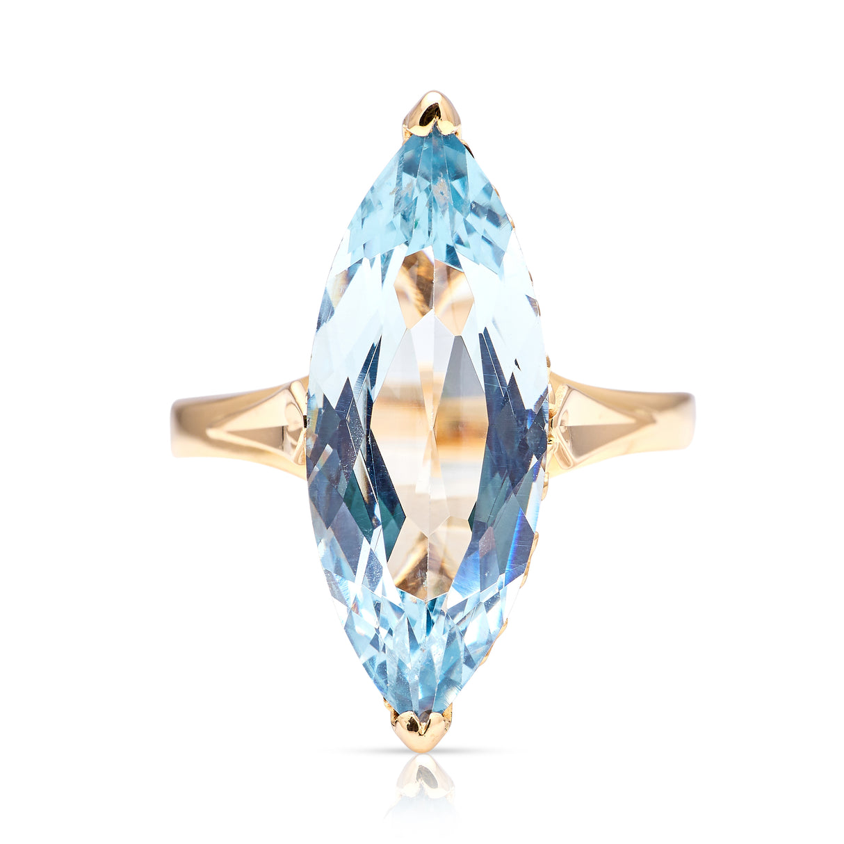 Antique French marquise-cut aquamarine ring, 18ct yellow gold
