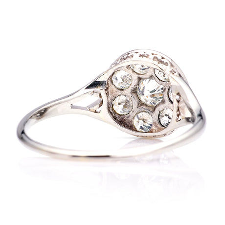 Vintage, Art Deco diamond cluster target engagement ring, platinum