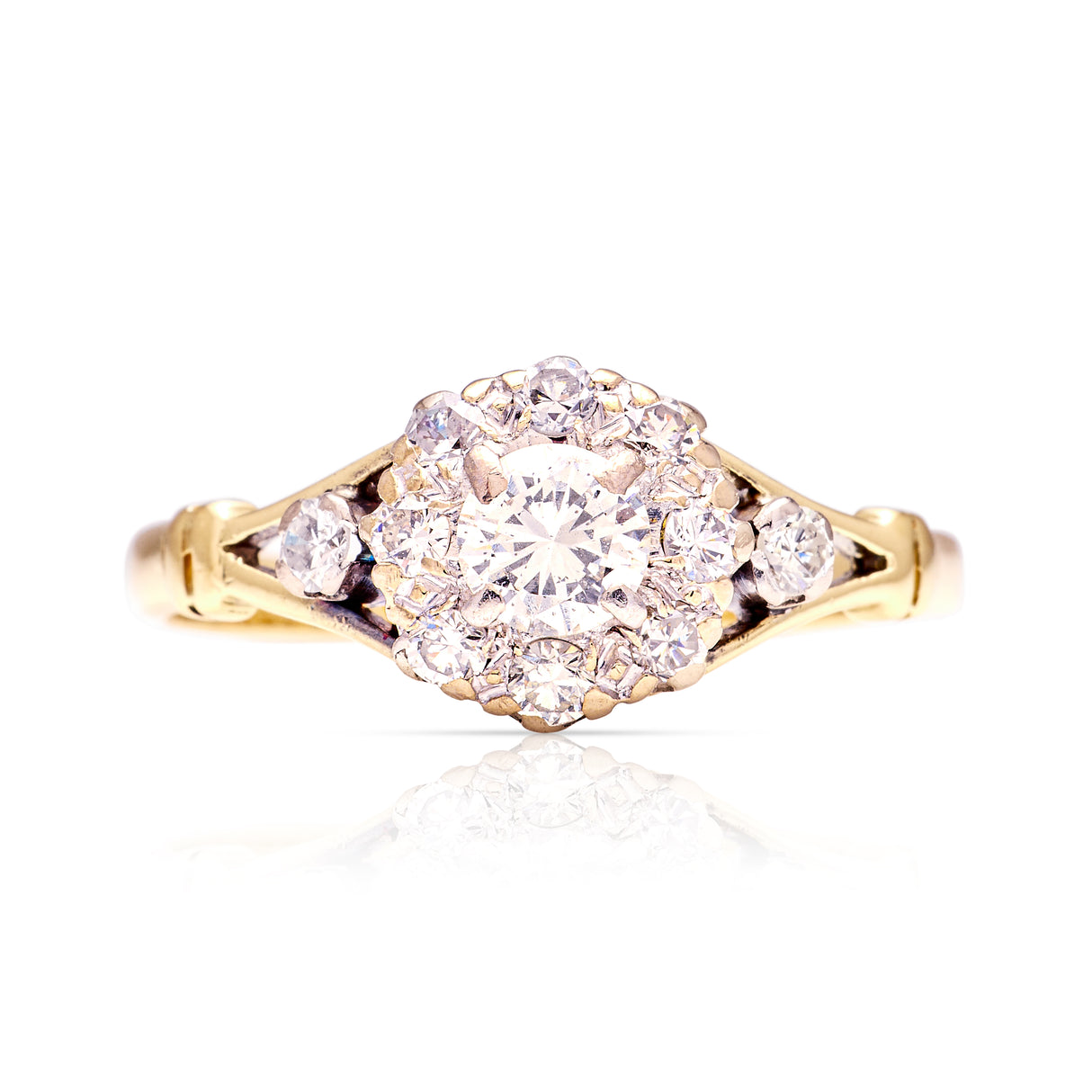 Antique, Edwardian diamond cluster ring, 18ct yellow gold & platinum
