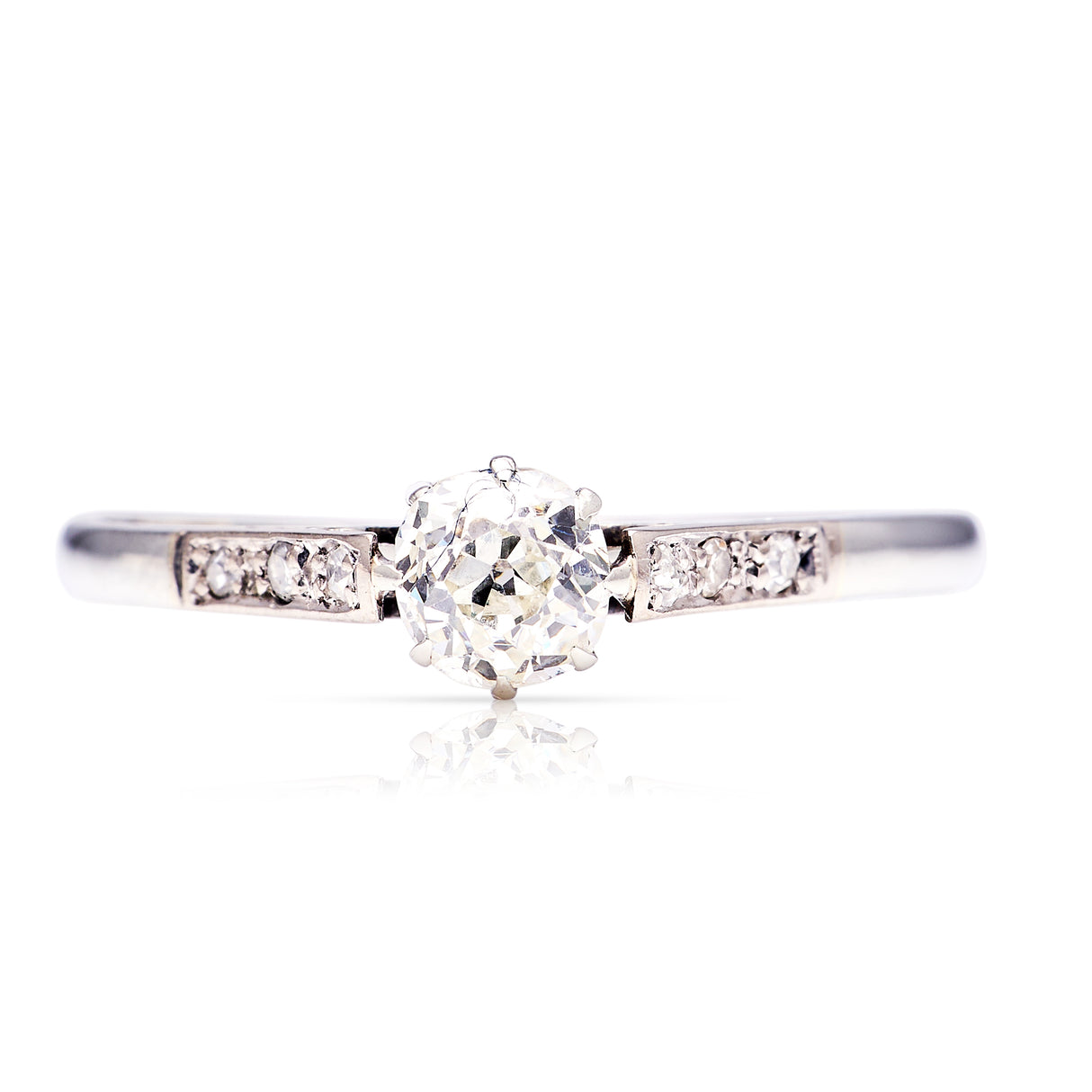Antique, Edwardian solitaire diamond engagement ring, 18ct white gold and platinum