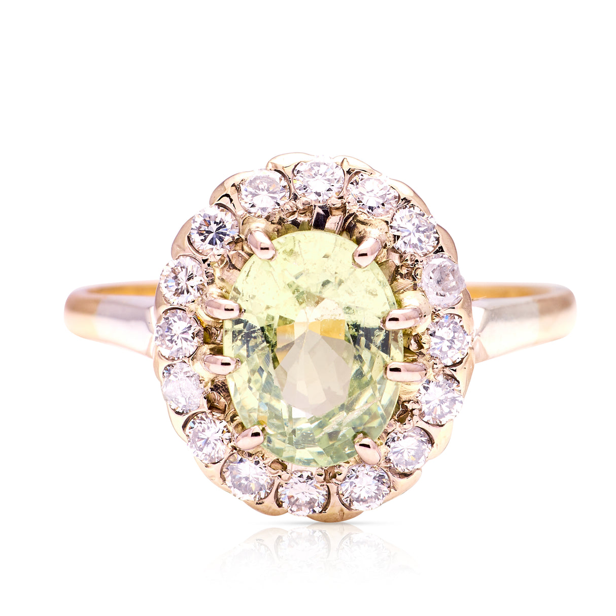 Antique, Edwardian green sapphire and diamond cluster ring, 18ct yellow gold and platinum