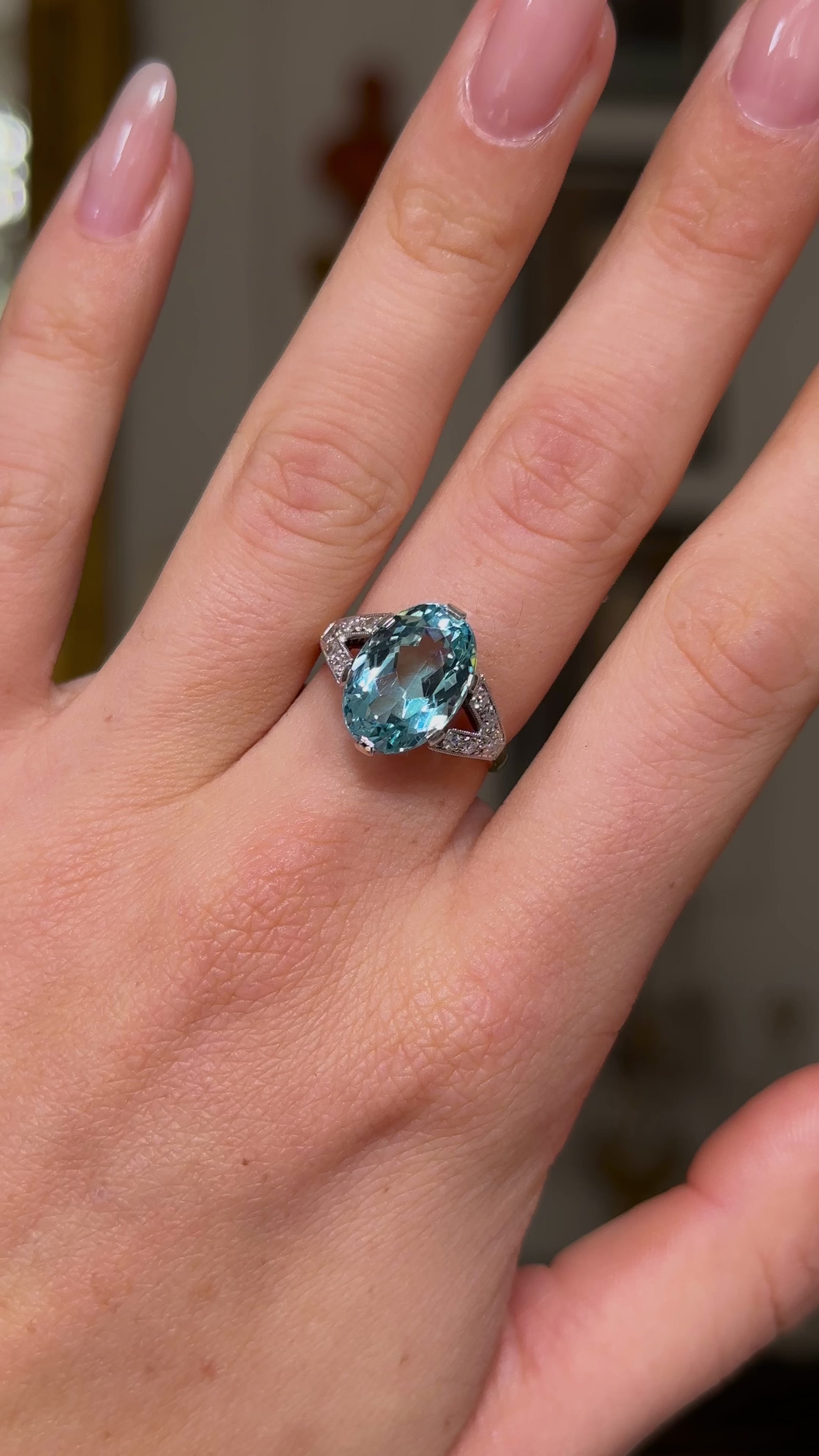 Oval aquamarine engagement on sale ring