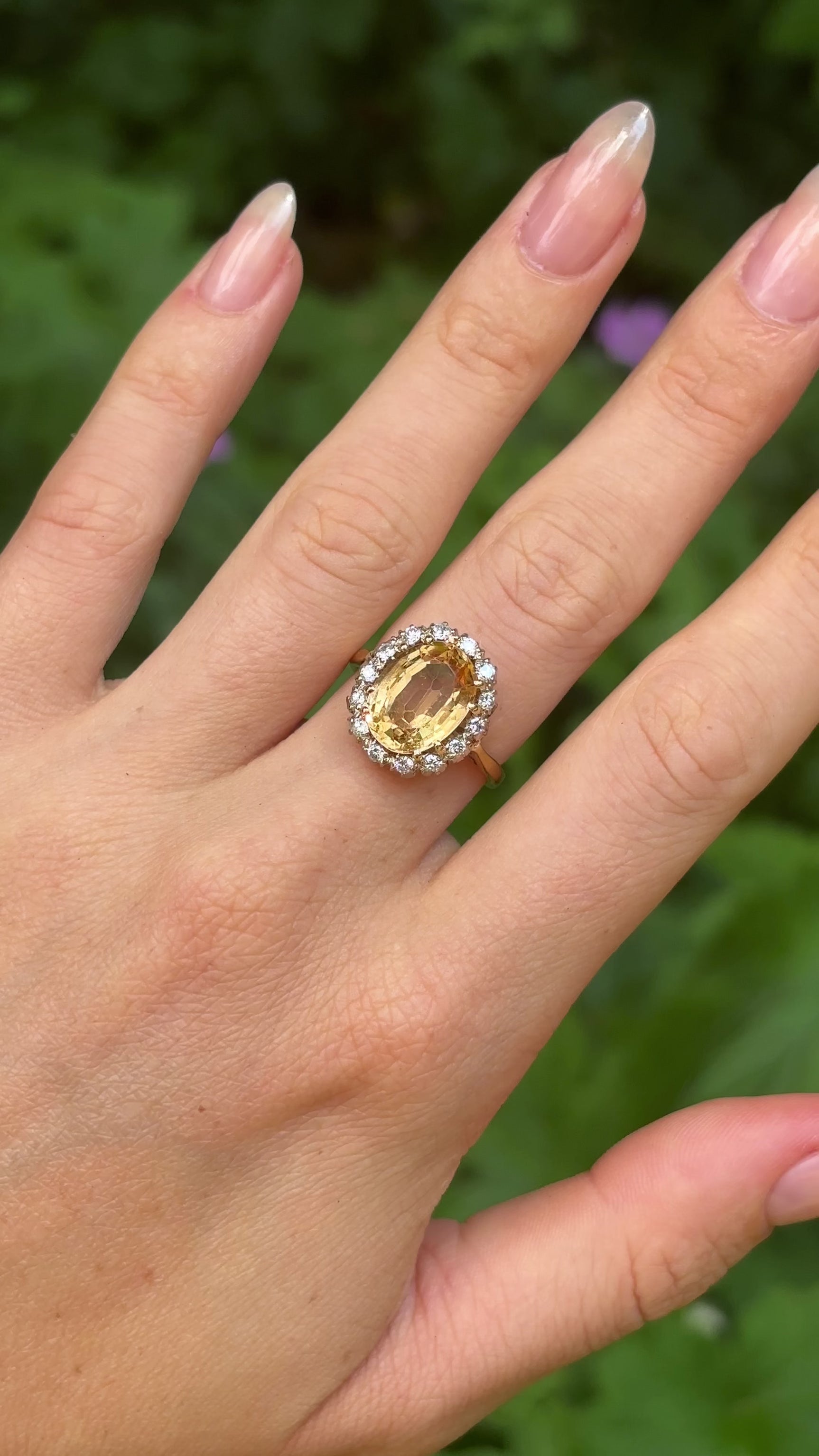 Vintage, topaz & diamond cluster ring, 18ct yellow gold