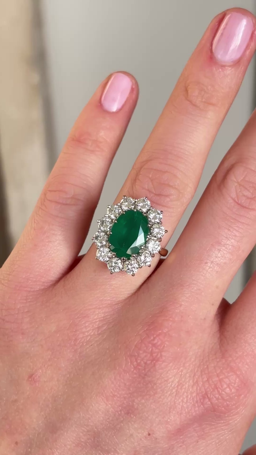 Vintage, 1990s emerald & diamond cluster cocktail ring