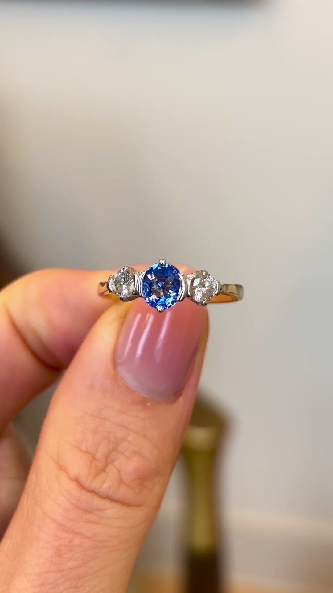 Vintage, Art Deco sapphire & diamond three-stone ring`