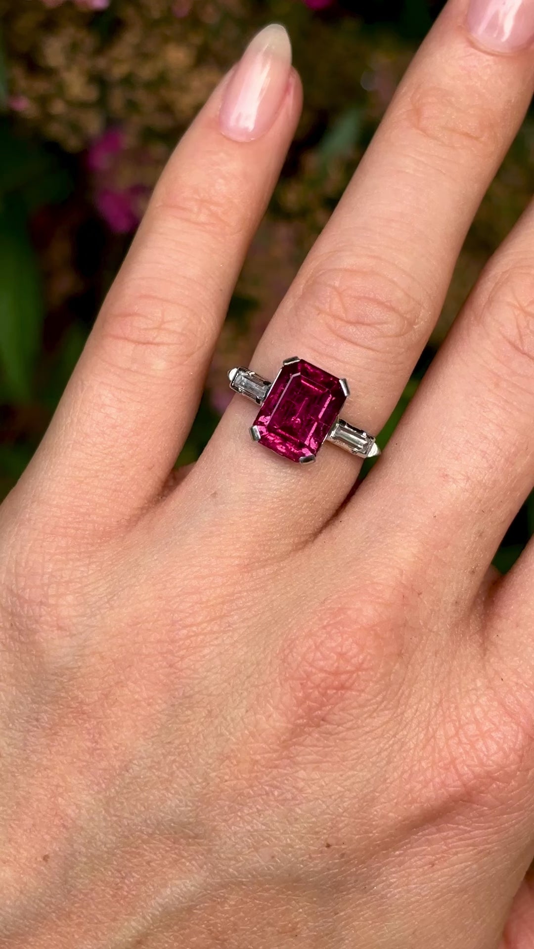 Vintage, 1960s tourmaline & diamond three-stone ring, platinum