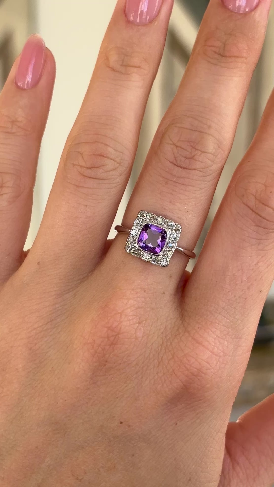 Antique, Art Deco amethyst ring & diamond cluster