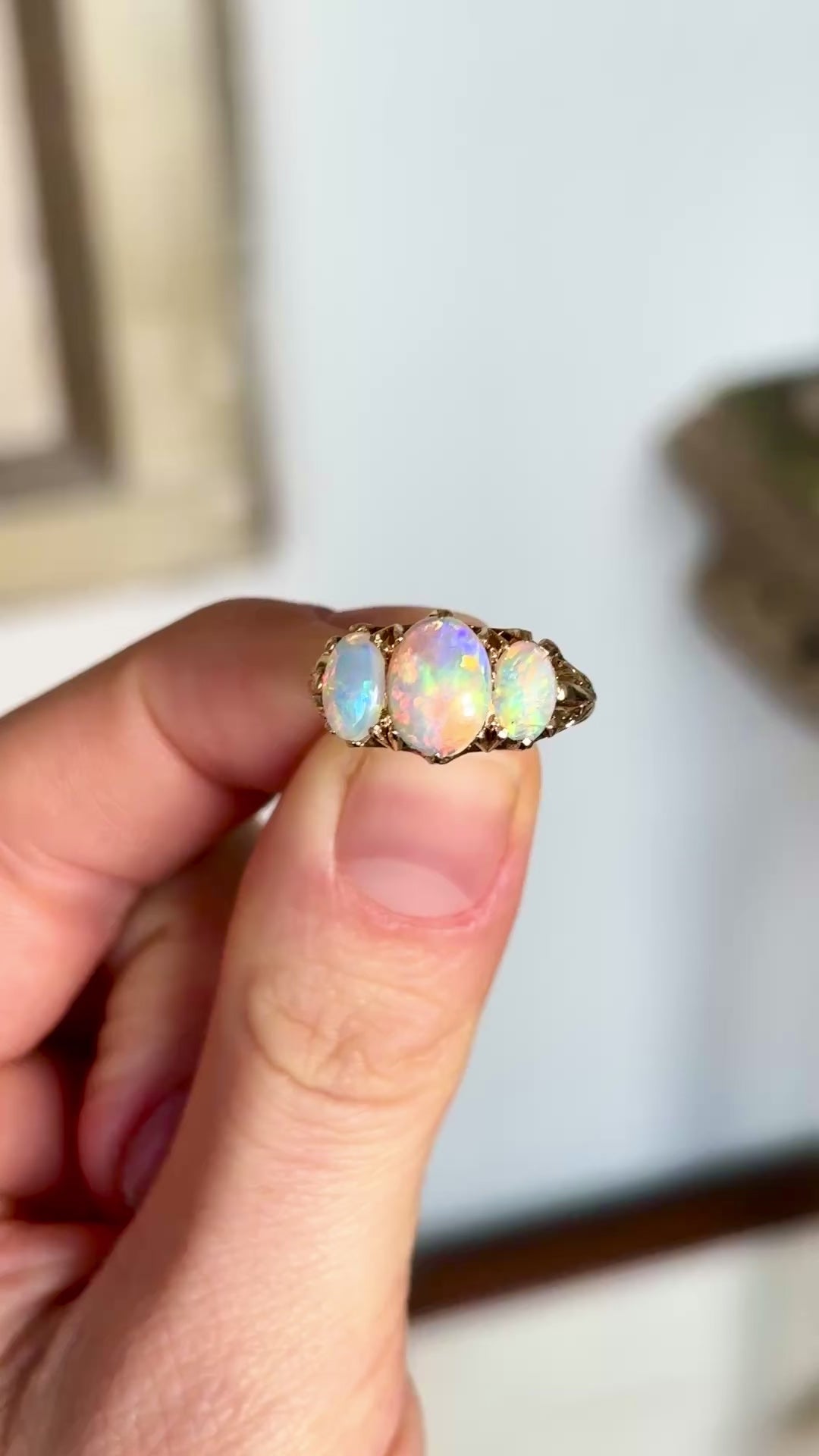 Antique, 19th Century three-stone opal ring