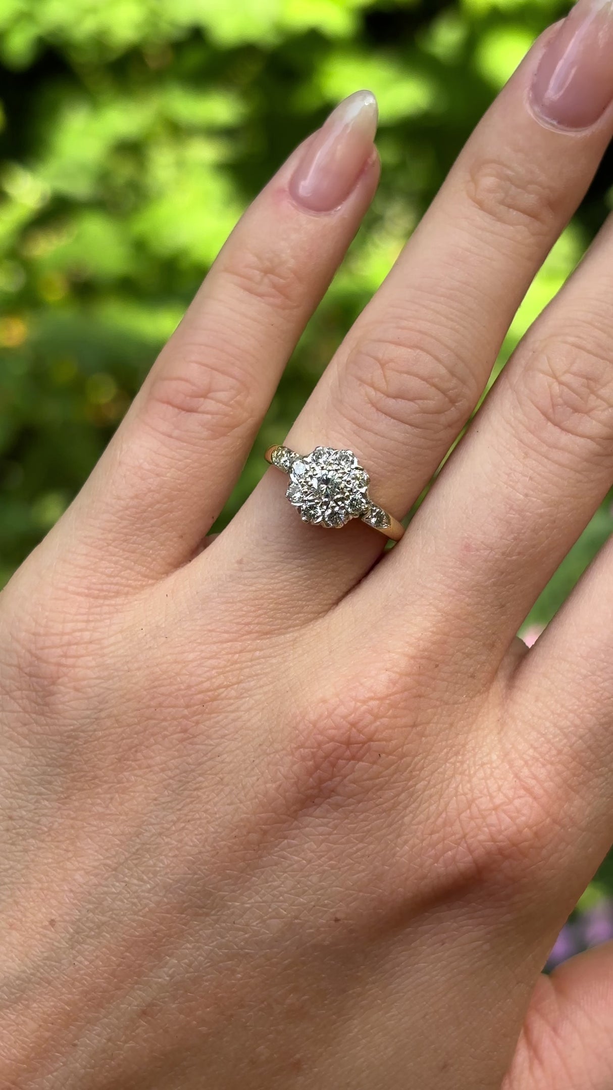 Antique, Edwardian diamond cluster ring, 18ct yellow gold