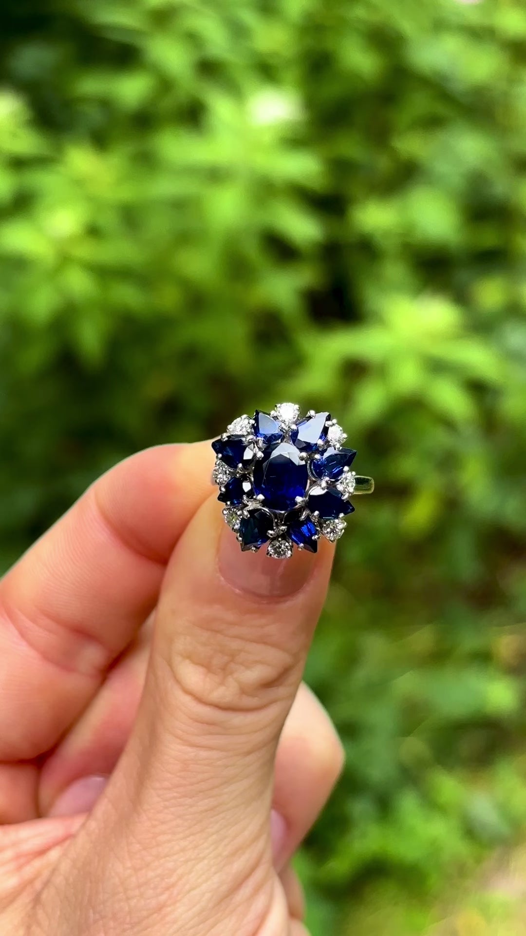 Vintage, 1970s sapphire & diamond cocktail ring, 18ct white gold & platinum