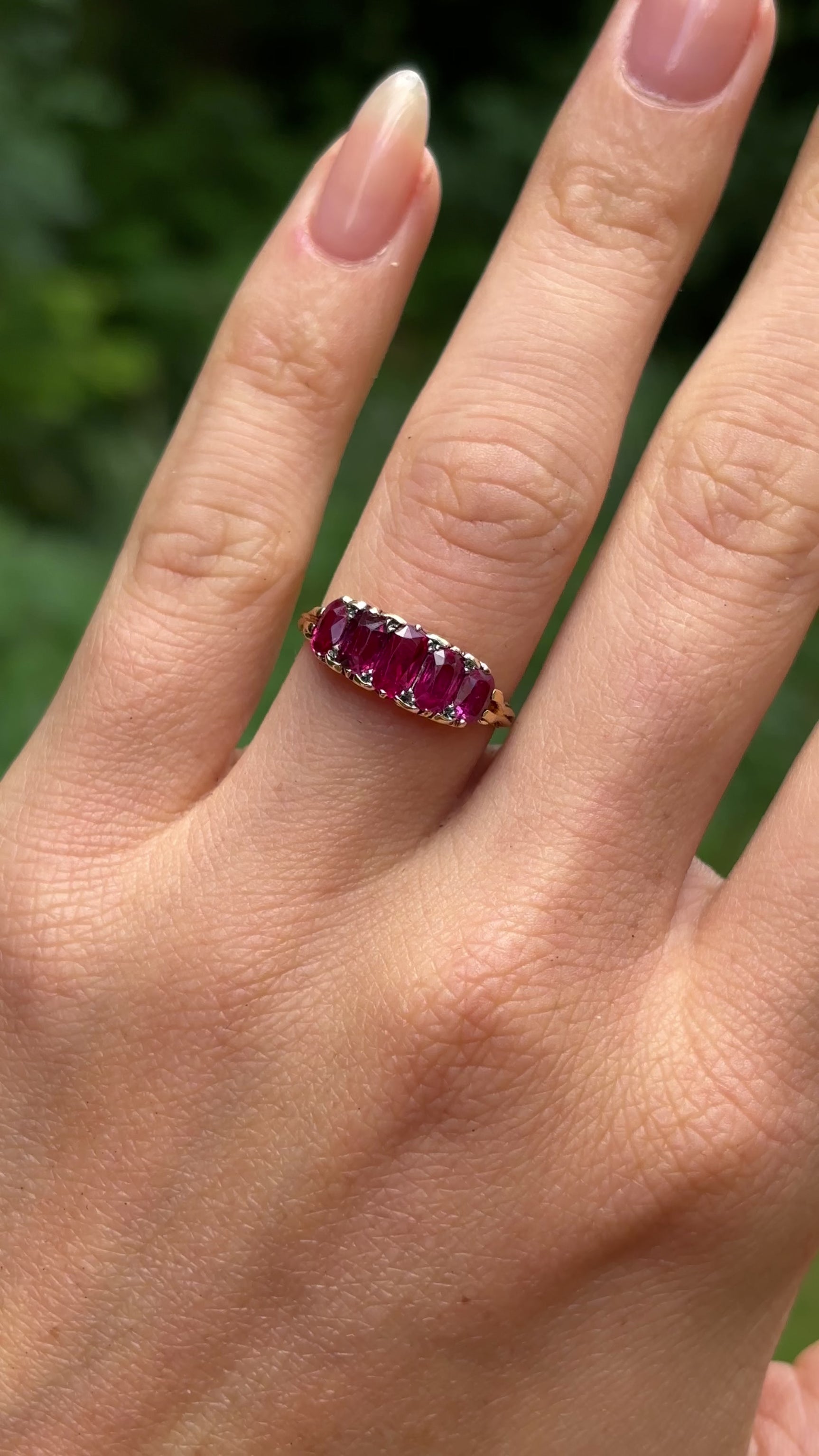 Antique, Edwardian ruby half hoop ring, 18ct yellow gold