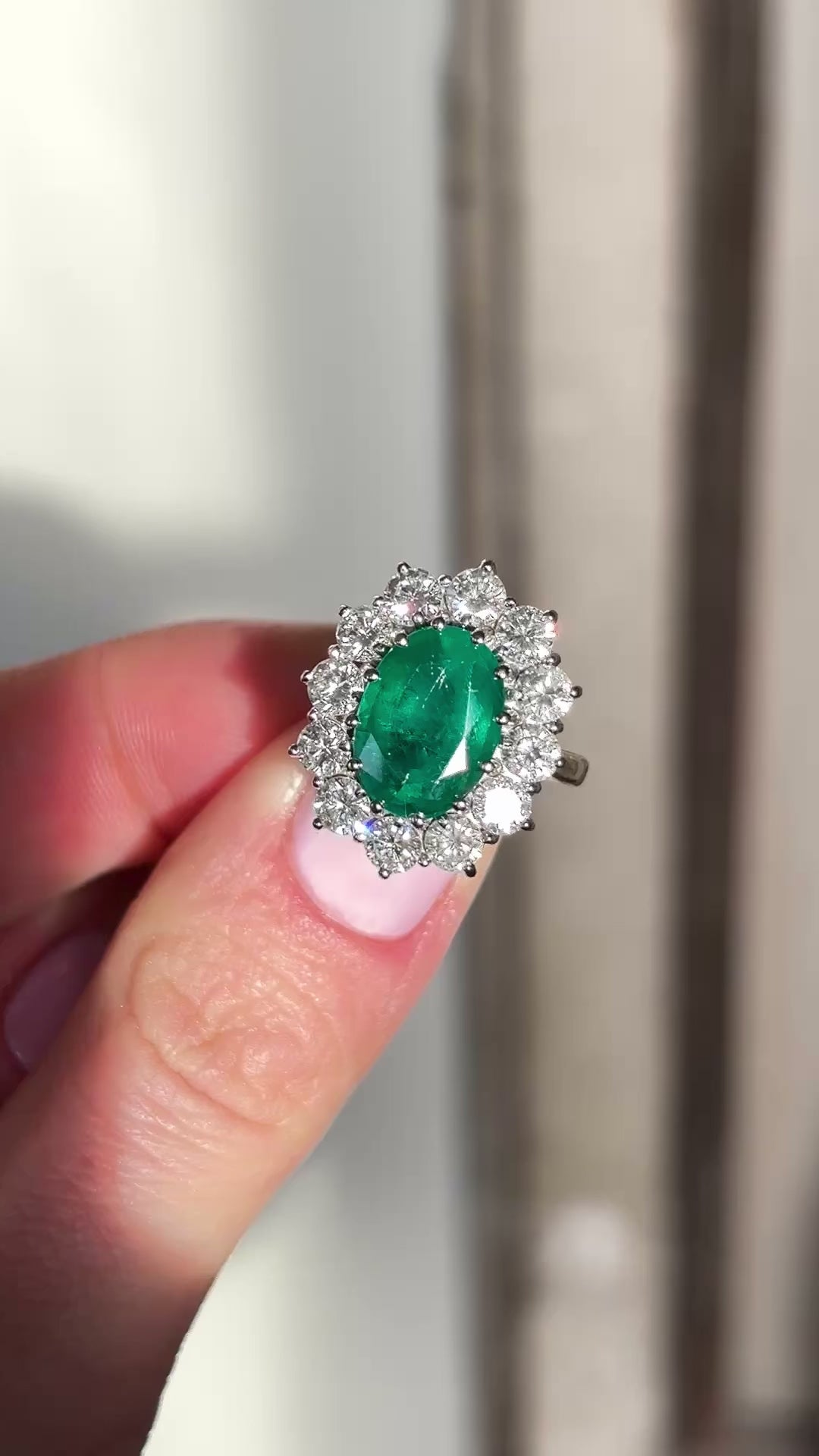 Vintage, 1990s emerald & diamond cluster cocktail ring