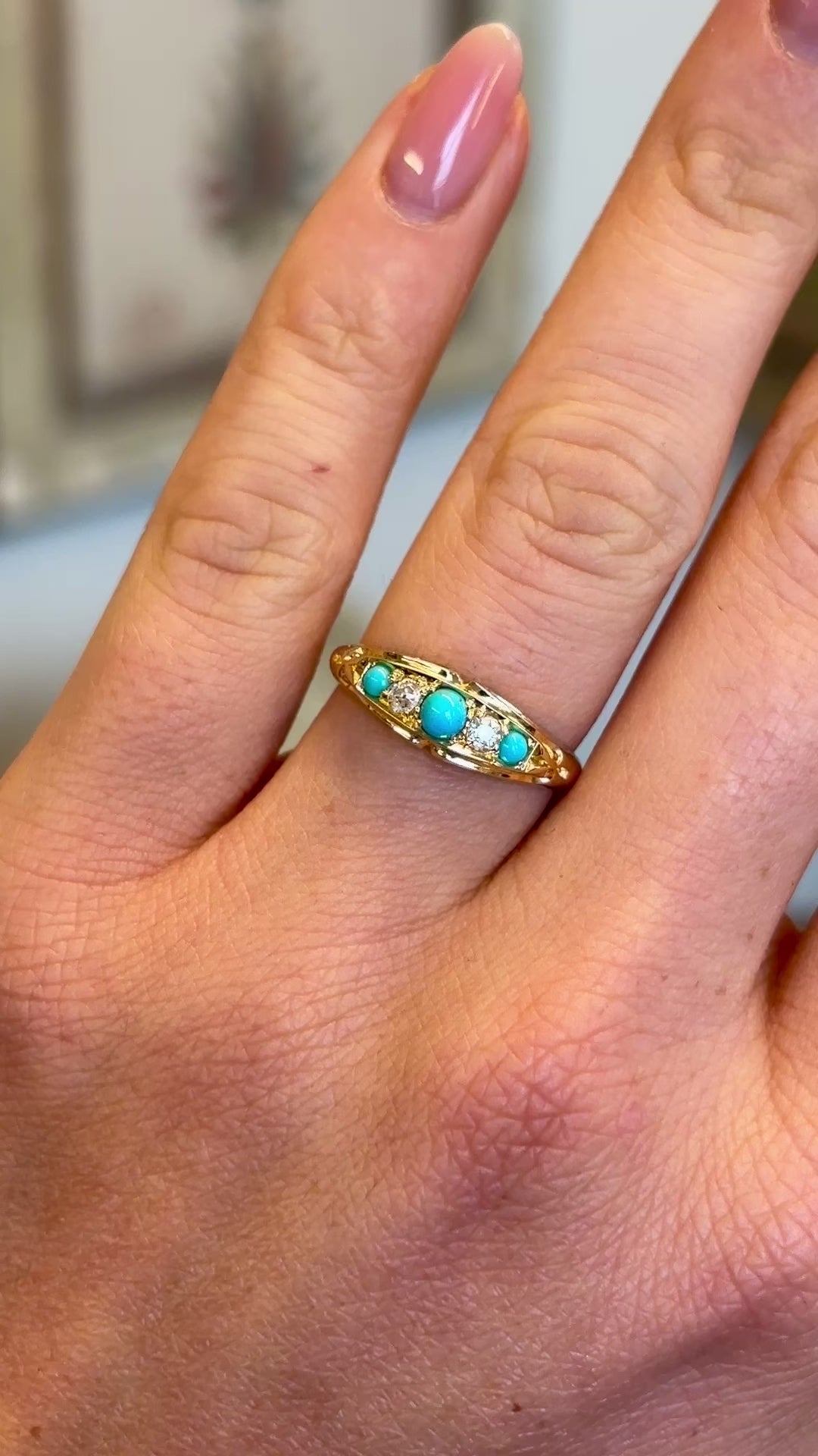 Antique, Edwardian turquoise & diamond five-stone ring