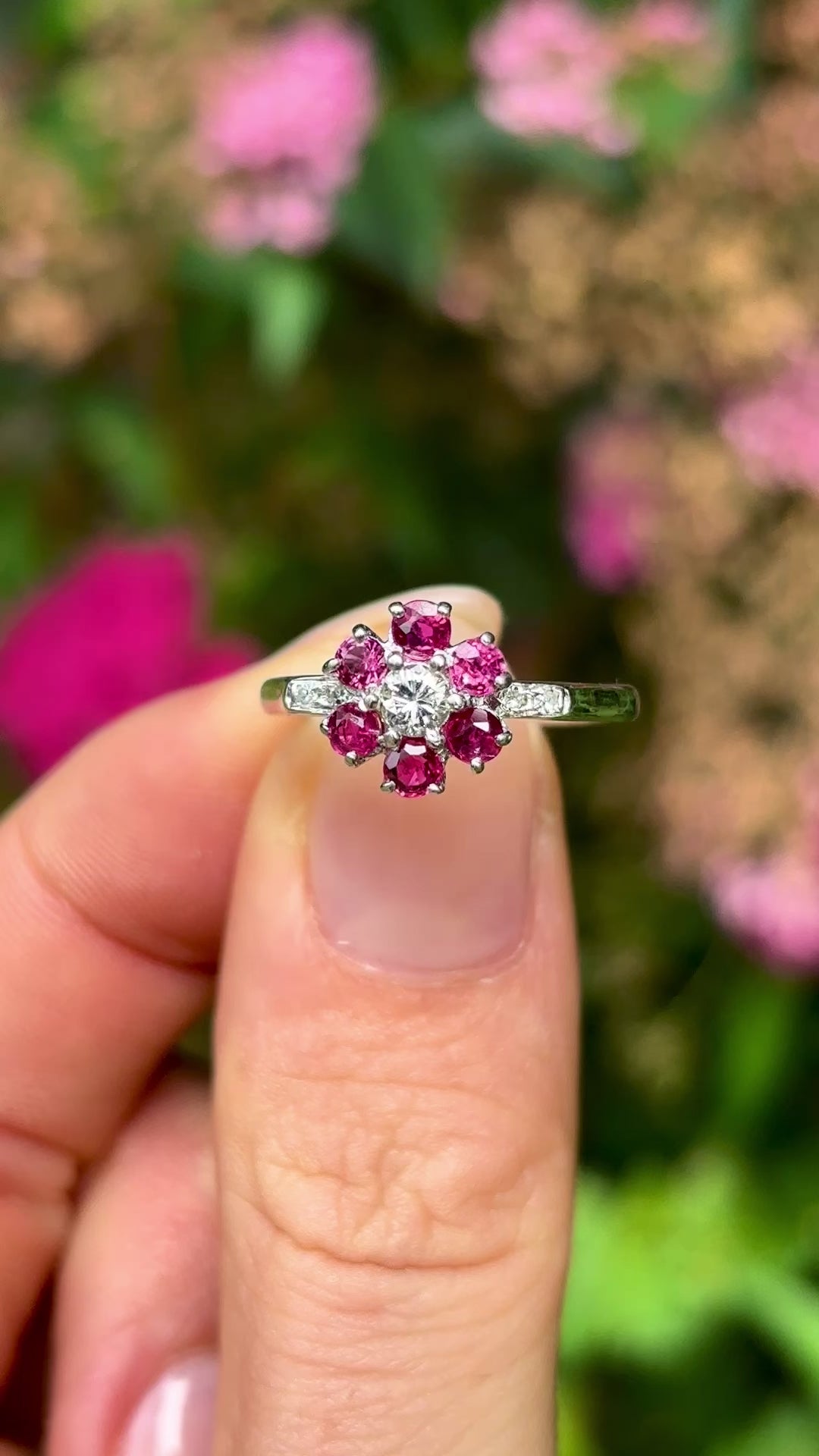 Vintage, 1960s ruby & diamond cluster ring