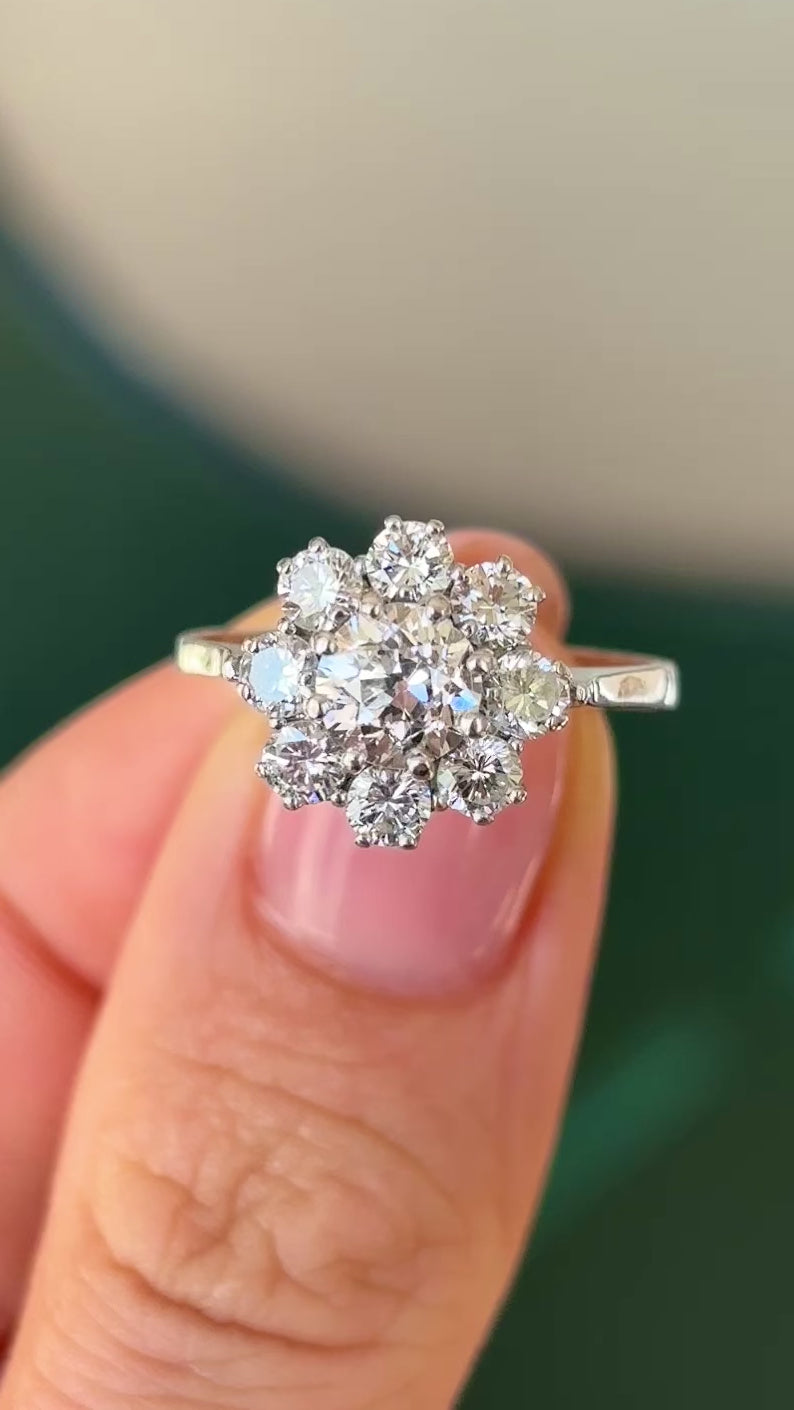 1955-Vintage, 1980s diamond cluster ring