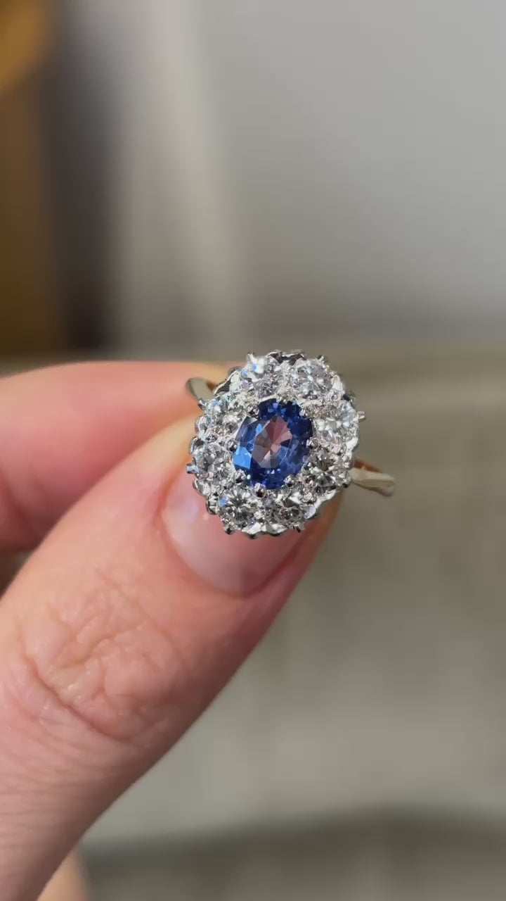 Vintage, sapphire & diamond cluster ring