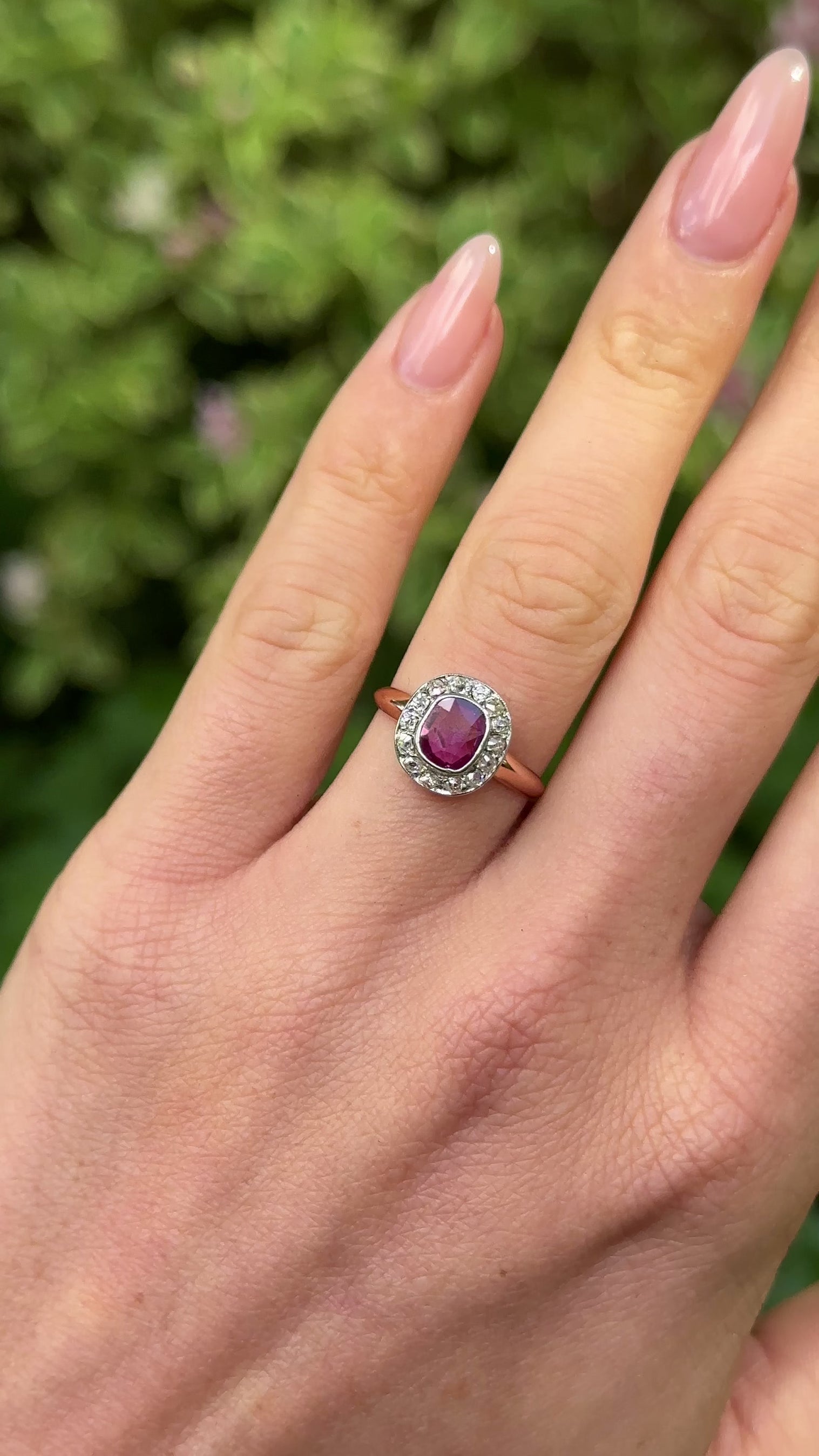 Antique, Edwardian pink sapphire and diamond cluster ring, 18ct yellow ...