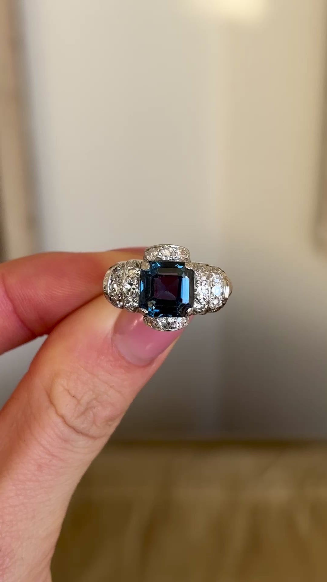 Vintage, Art Deco blue cobalt spinel & diamond ring