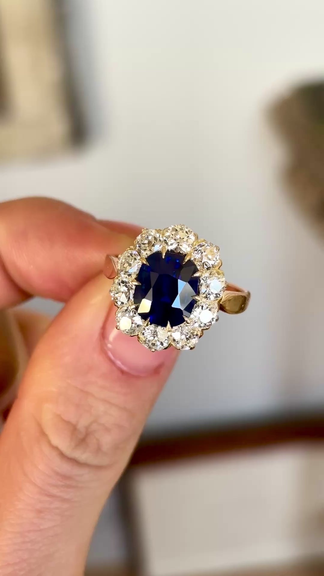 Vintage, 1970s sapphire & diamond cluster, 18ct rose gold